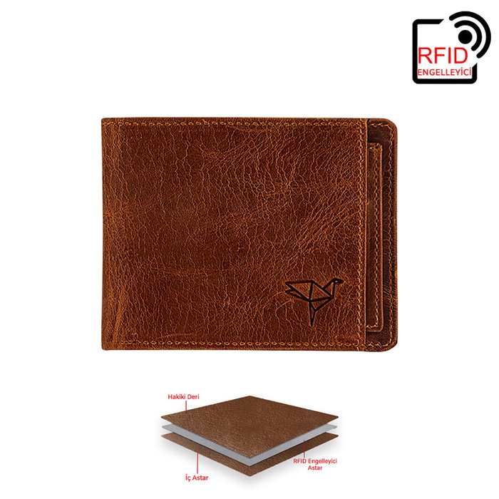 Zoozie Bags Cartera para Hombre de Piel Auténtica, Tostado, 10 cm x 2 cm x 7.4 cm